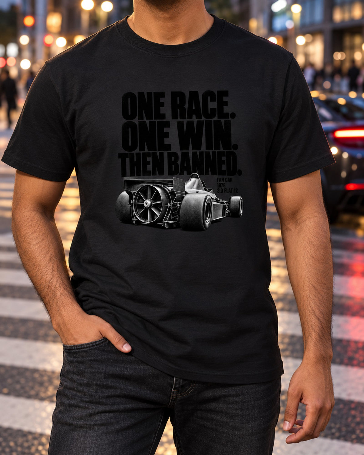 Brabham BT46B Fan Car Shirt, One Race One Win Halftone Tee T-Shirt Black worn hero