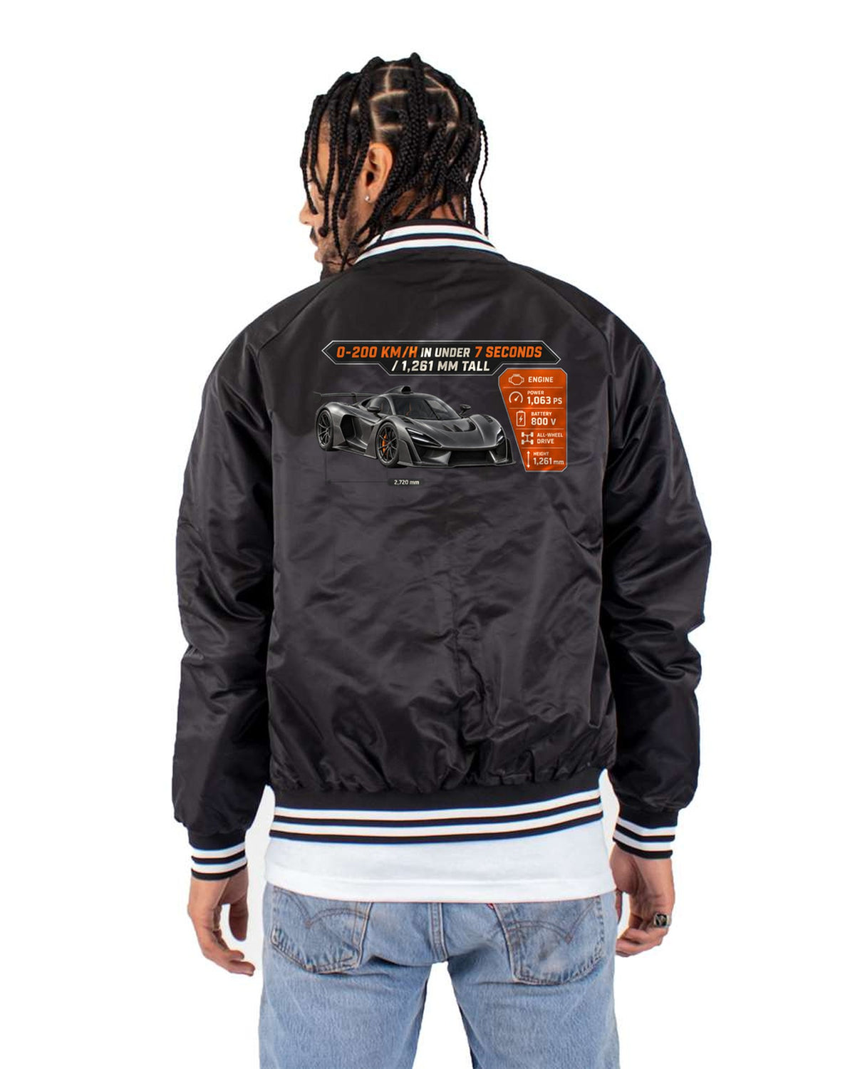 Mercedes-AMG One Spec Poster Shirt, 0-200 km/h Under 7 Seconds Bomber Jacket Black back