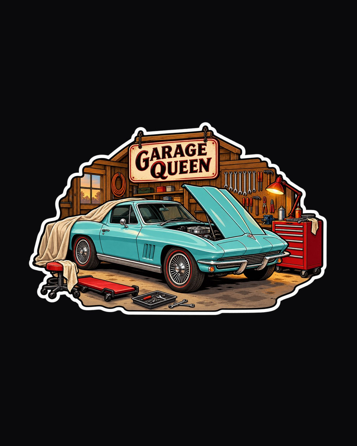 1966 Corvette Sting Ray C2 Garage Queen Sticker Collage Shirt design only