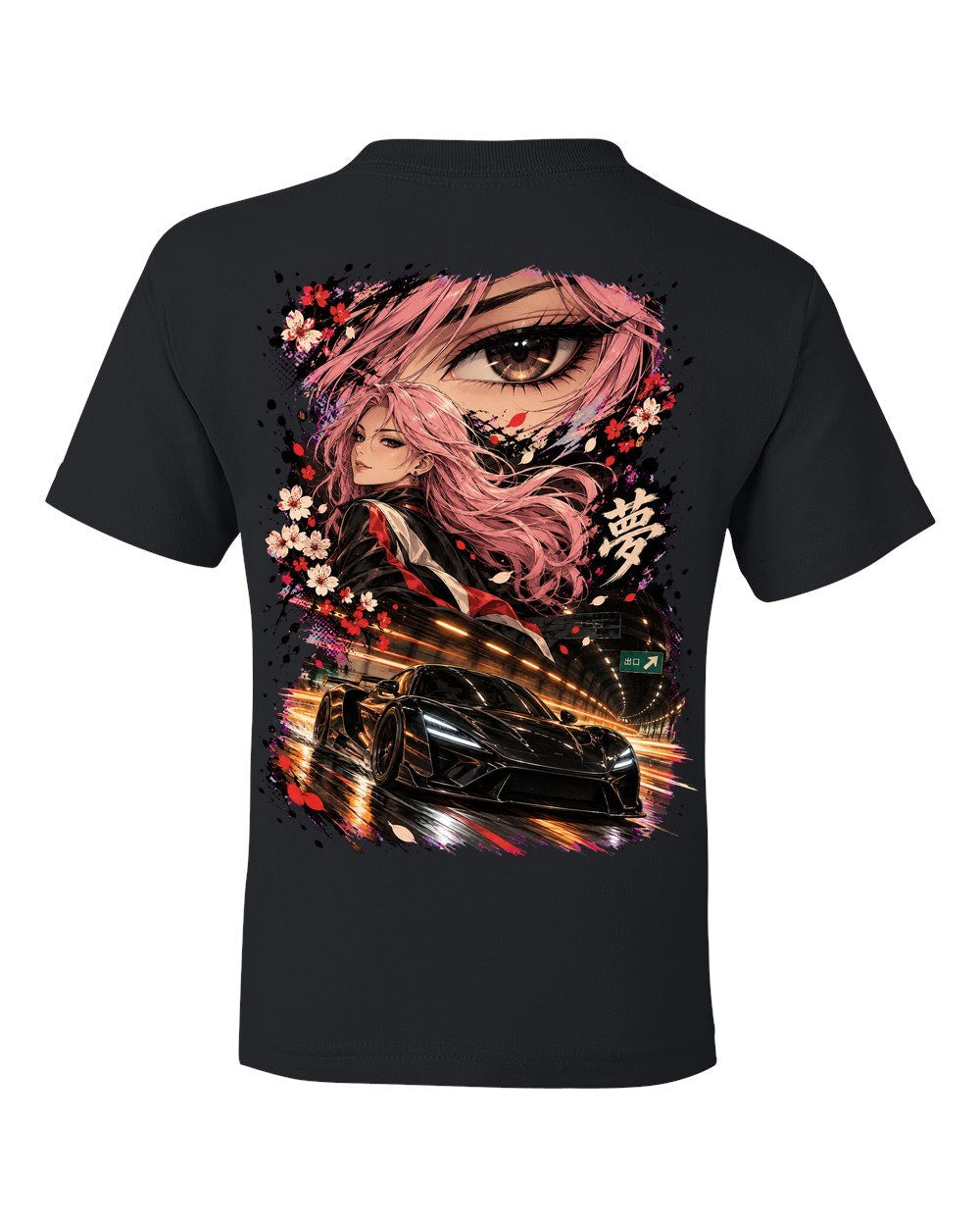 Rimac Nevera Anime Girl Kids Tee Black back