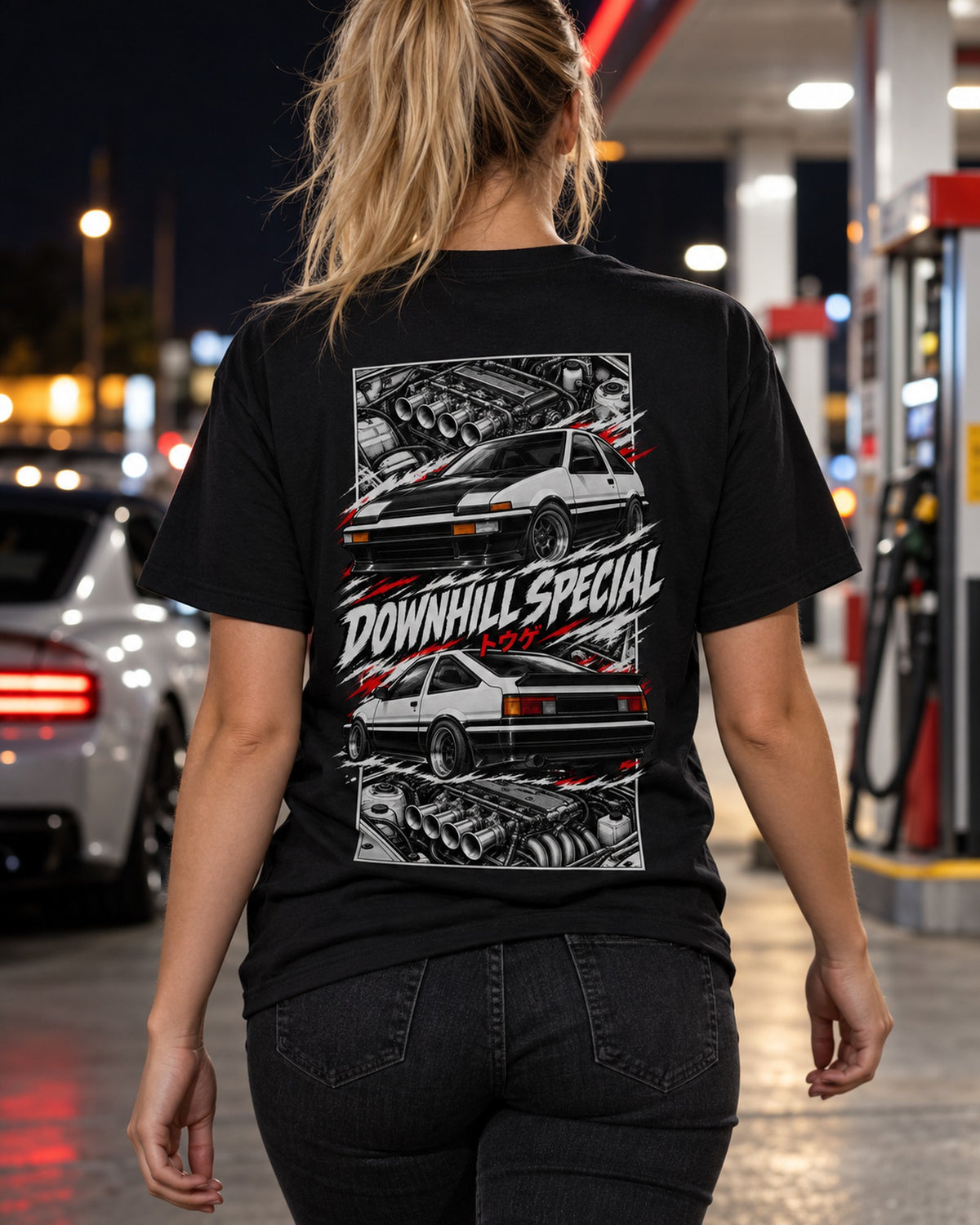 Toyota Ae86 Torn Poster Full-Back Graphic Tee T-Shirt Black worn hero
