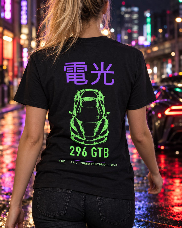 296 GTB F163 Full-Back Graphic Tee T-Shirt Black worn hero