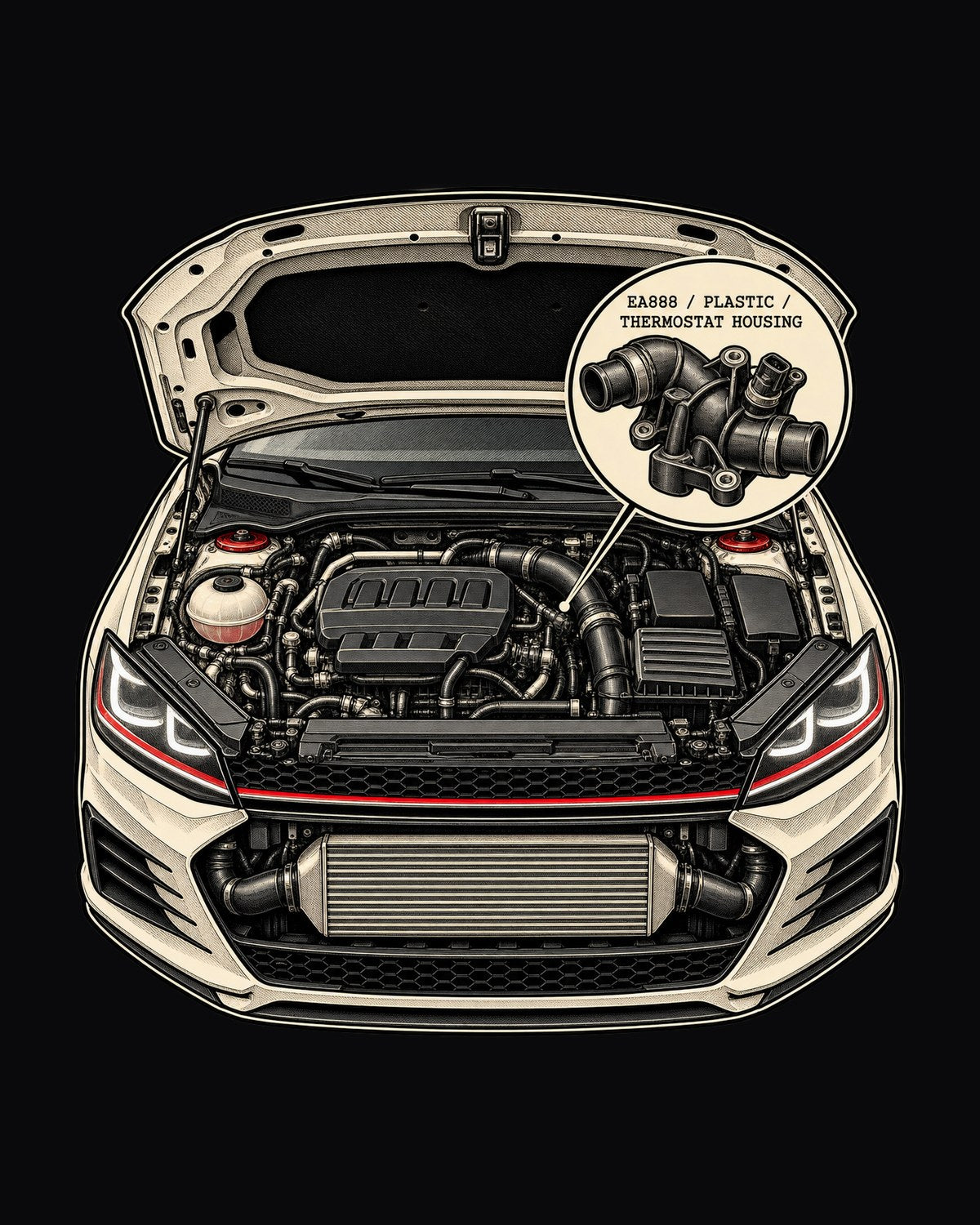 VW Golf GTI Mk7 EA888 Engine Bay Patent Drawing Tee design only
