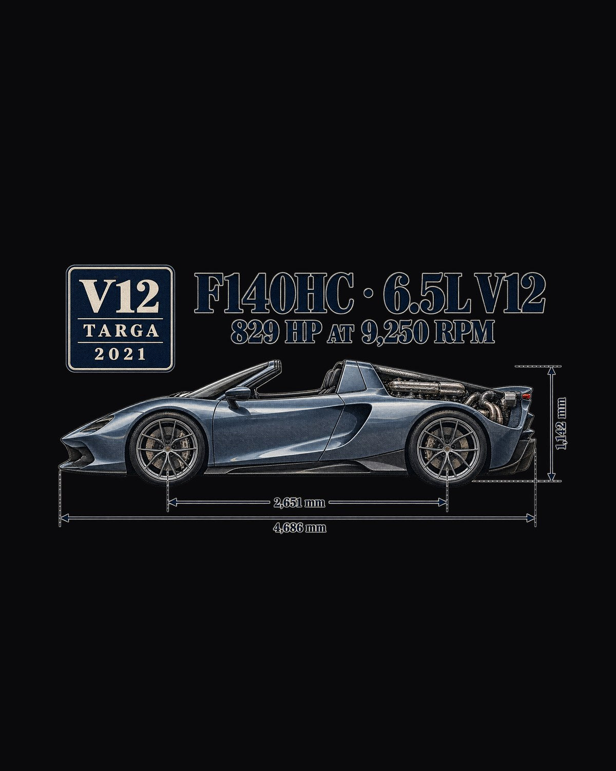 Ferrari Daytona SP3 F140HC Dimension Blueprint Shirt design only