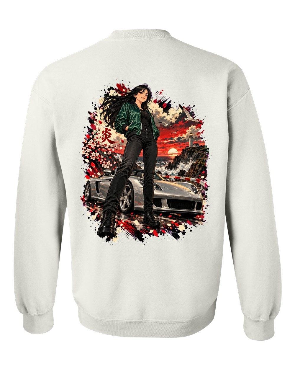 Porsche Carrera GT Anime Girl Crewneck White back