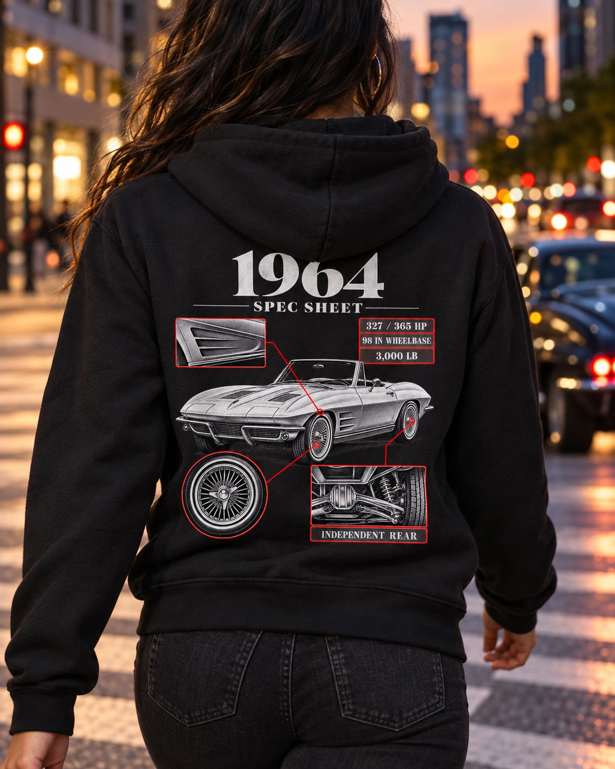 Corvette Sting Ray C2 1964 327 Spec Sheet Shirt, Car Guy Zip Hoodie Black worn hero