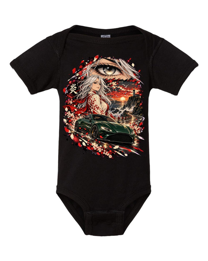 Aston Martin Vantage Anime Girl Baby Onesie Black front