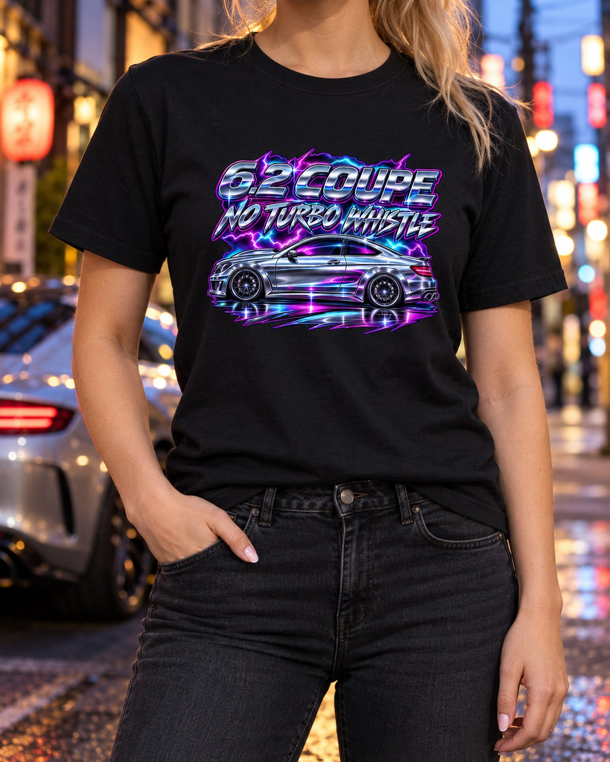 Mercedes C63 Coupe C204 80s Chrome Airbrush Shirt, 6.2 V8 T-Shirt Black worn hero