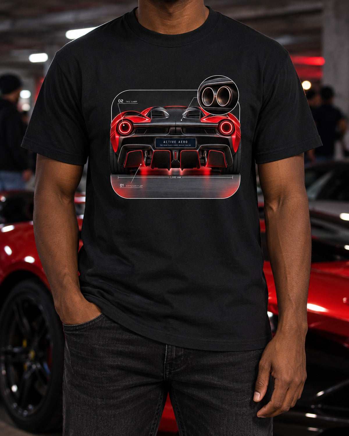 LaFerrari Taillight Macro Active Aero Car Guy Shirt T-Shirt Black worn hero