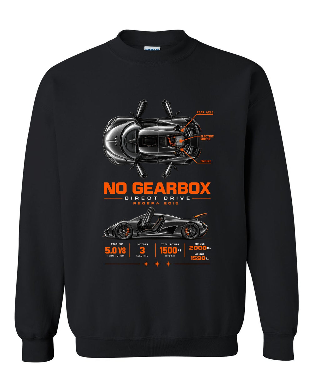 Koenigsegg Regera 2015 direct drive spec poster black crewneck front view with the design