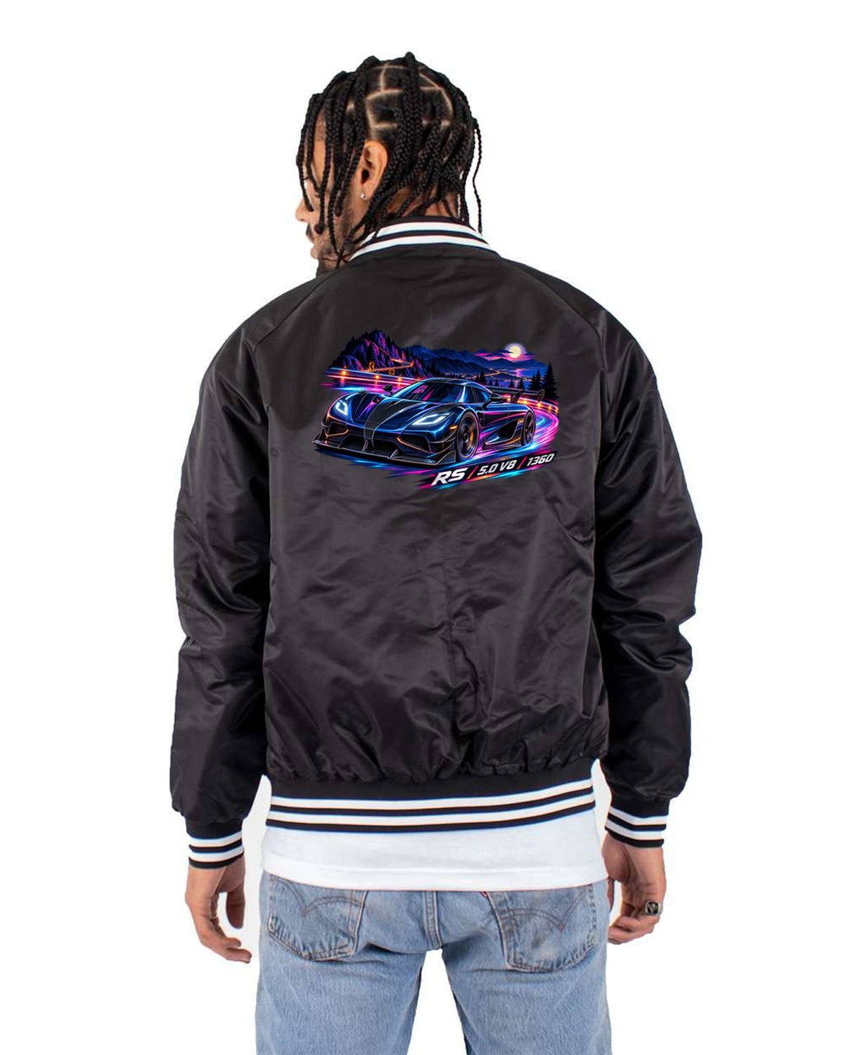 Koenigsegg Agera RS 2015 Anime Night Touge Pass Graphic Tee Bomber Jacket Black back