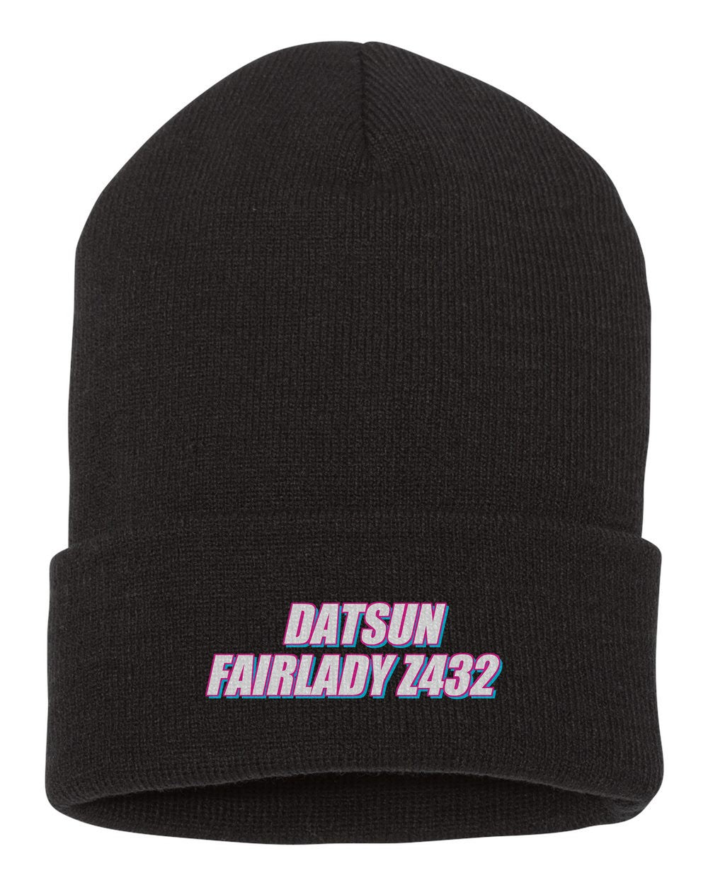 Datsun Fairlady Z432 black beanie front view with car name