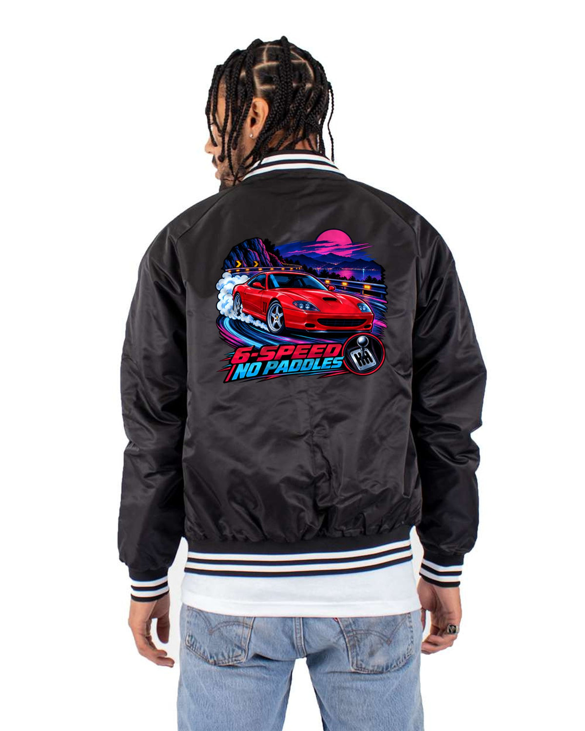 Ferrari 550 Maranello F133 Anime Touge Tee, Manual Gearbox Bomber Jacket Black back