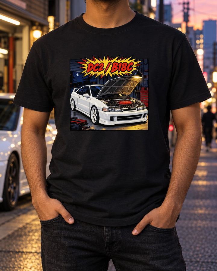 Honda Integra Type R DC2 B18C Comic Panel Shirt T-Shirt Black worn hero