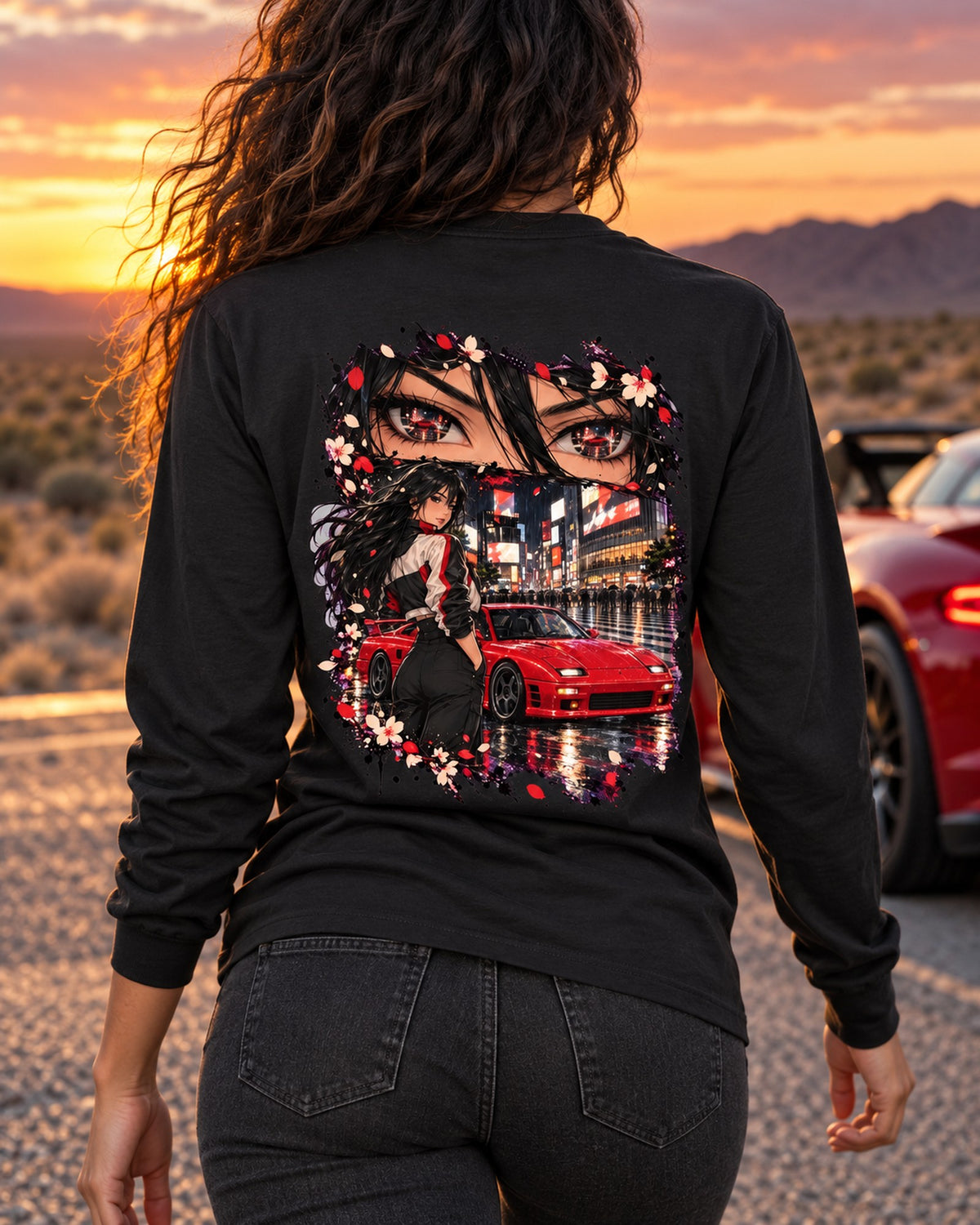 Mitsubishi 3000GT VR-4 Anime Girl Shirt, Hoodie & More Long Sleeve Black worn hero