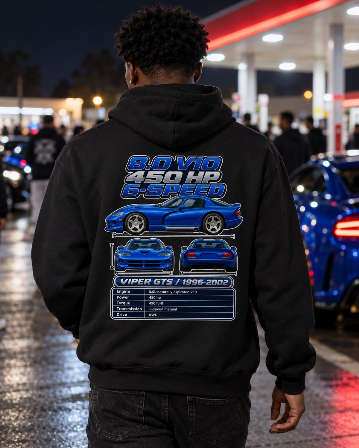 Dodge Viper Gts Spec Sheet Full-Back Graphic Tee Pull Over Hoodie Black worn hero