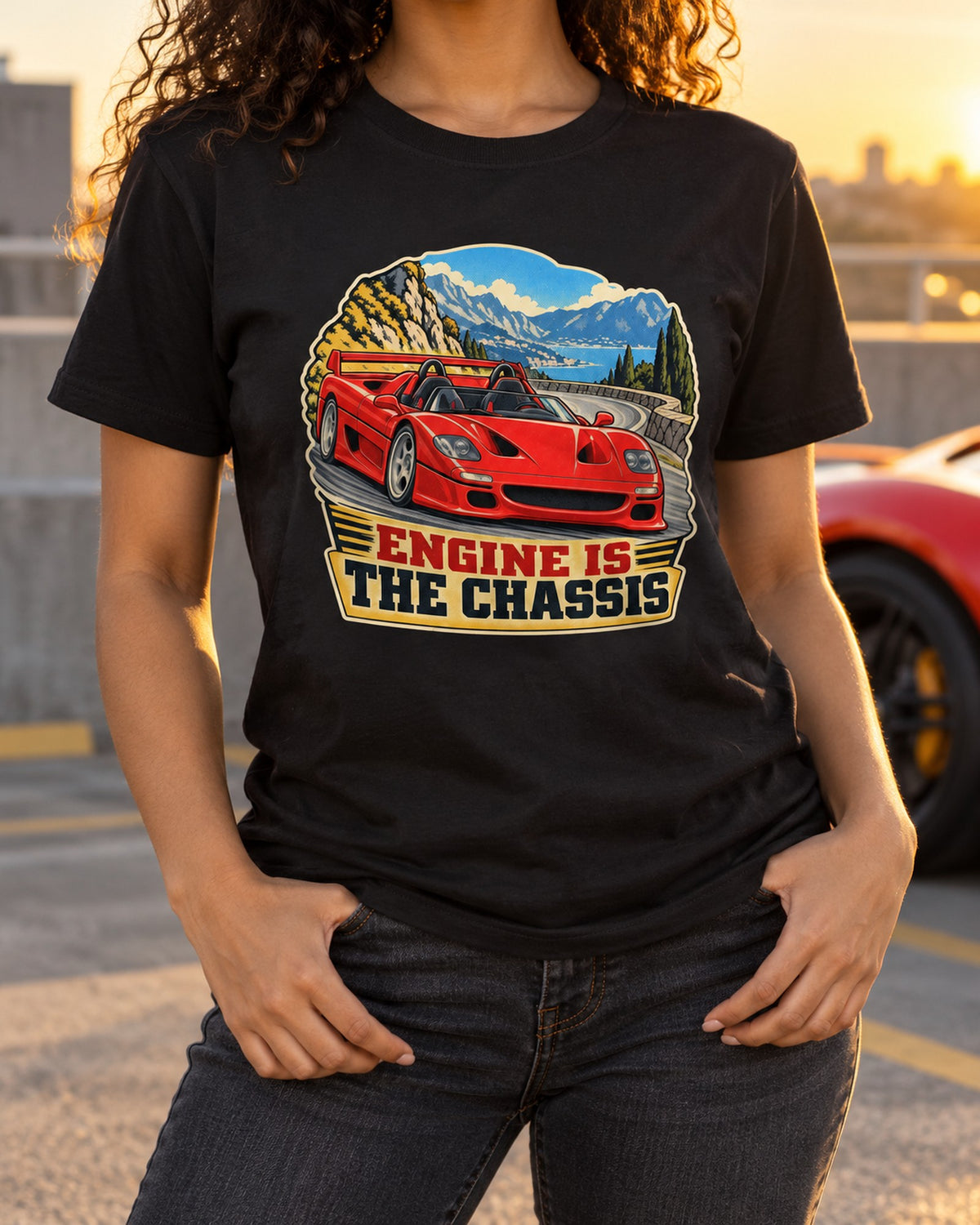 Ferrari F50 F130 Mountain Pass Race Programme print Tee T-Shirt Black worn hero