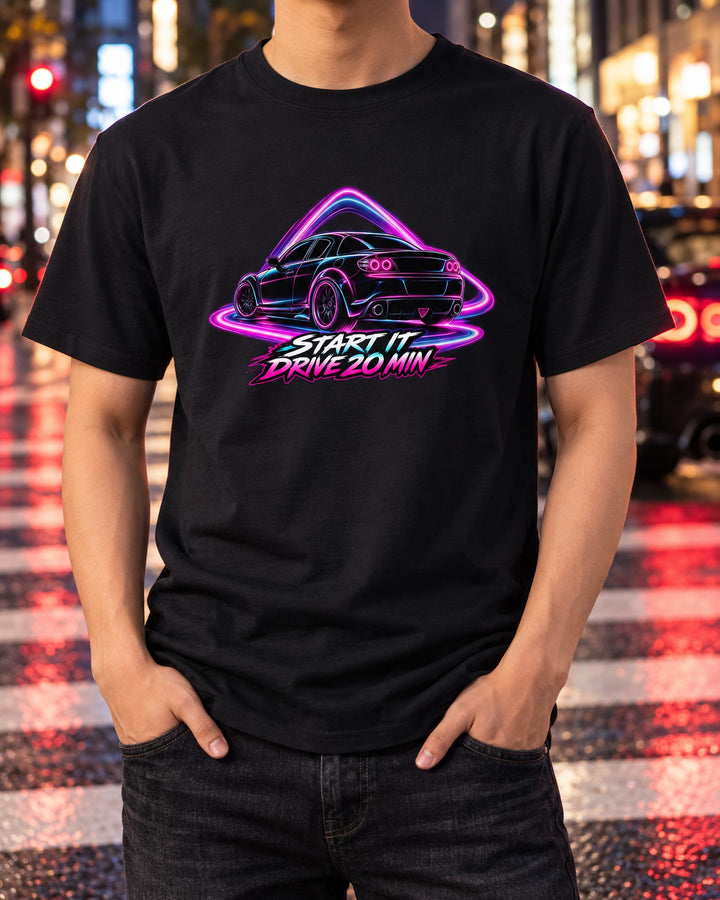 Mazda RX-8 SE3P Neon Light Painting Shirt, Start It and Drive T-Shirt Black worn hero