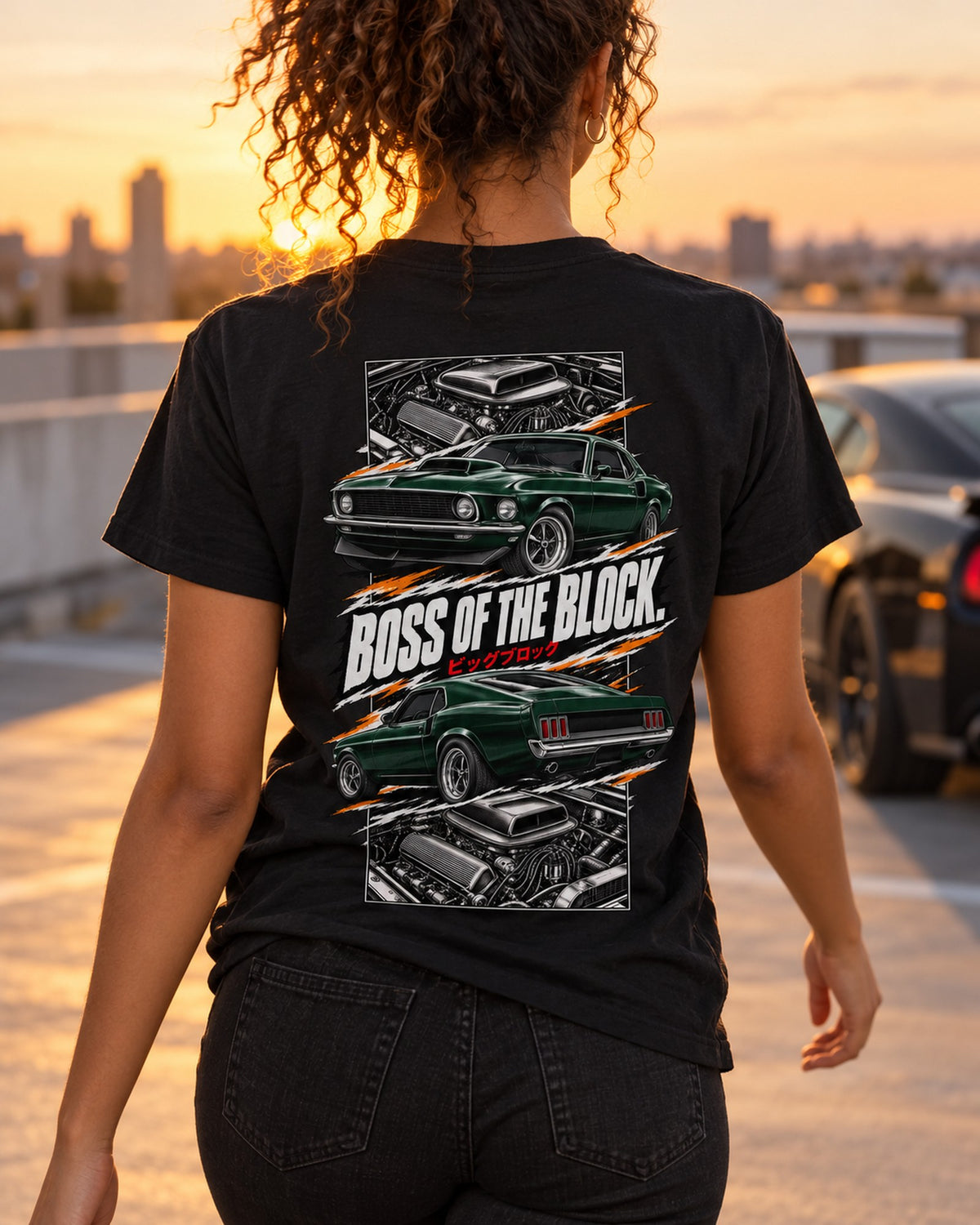 Ford Mustang Boss 429 Torn Poster Full-Back Graphic Tee T-Shirt Black worn hero