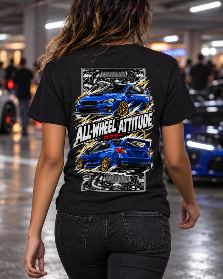 Subaru Wrx Va Torn Poster Full-Back Graphic Tee T-Shirt Black worn hero