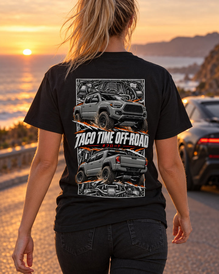 Toyota Tacoma TRD Torn Poster Full-Back Graphic Tee T-Shirt Black worn hero
