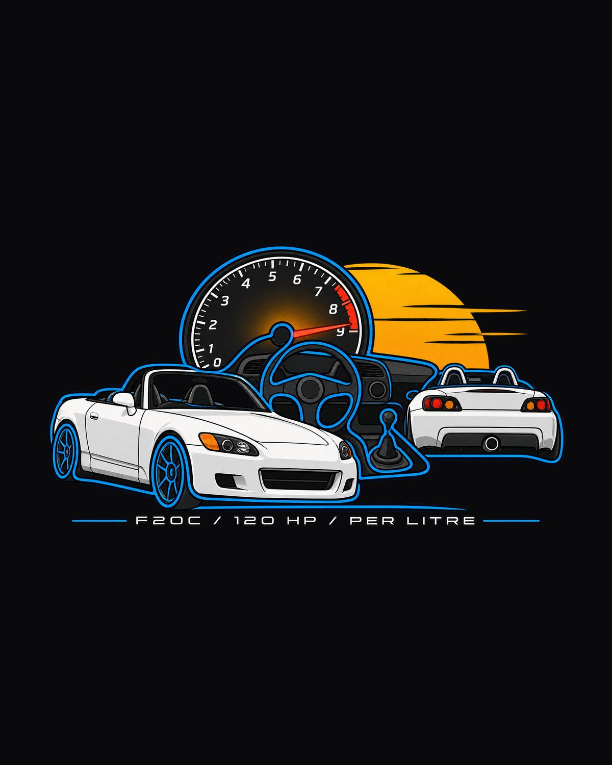 Honda S2000 AP1 F20C Minimal Contour Shirt, Nine Thousand design only