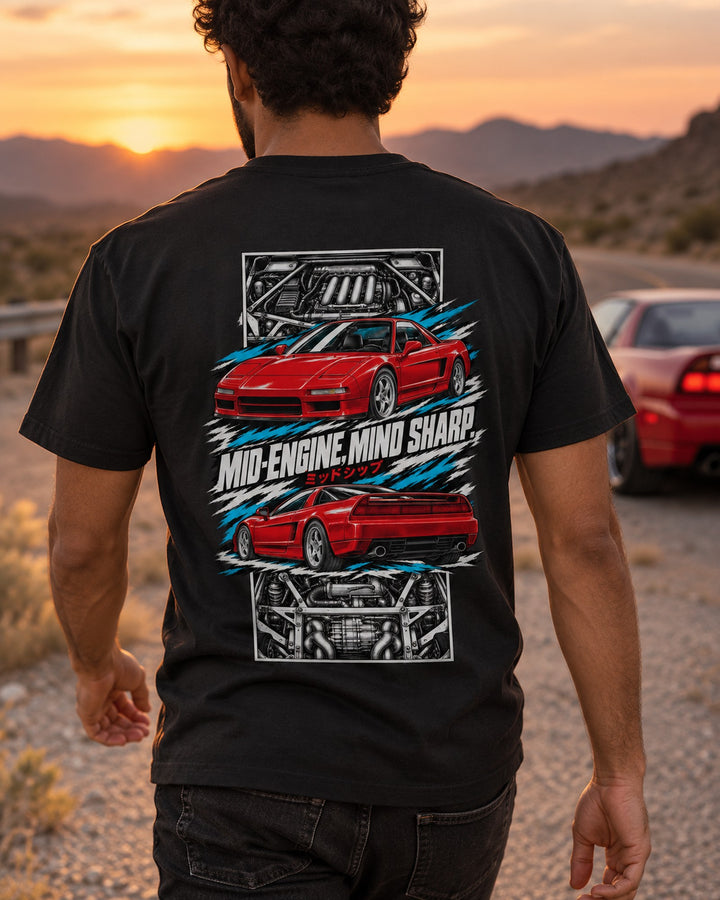 Honda NSX Na1 Torn Poster Full-Back Graphic Tee T-Shirt Black worn hero