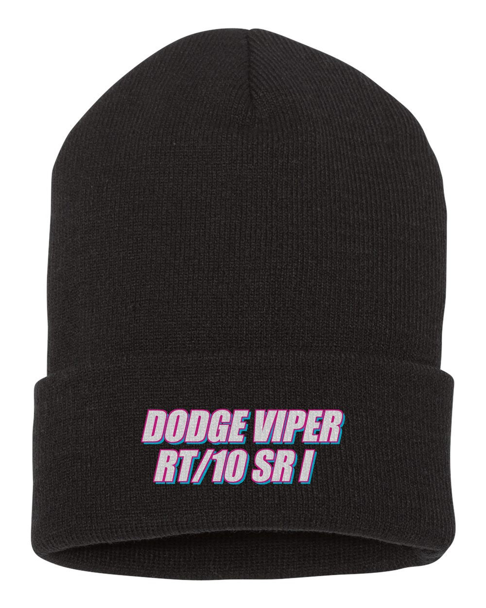 Dodge Viper Rt/10 Sr I black beanie front view with car name