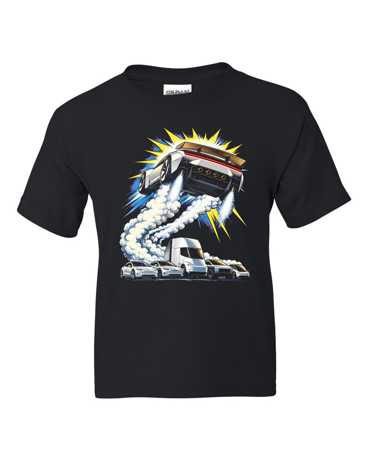 Tesla Roadster The Jump Kids Tee Black front