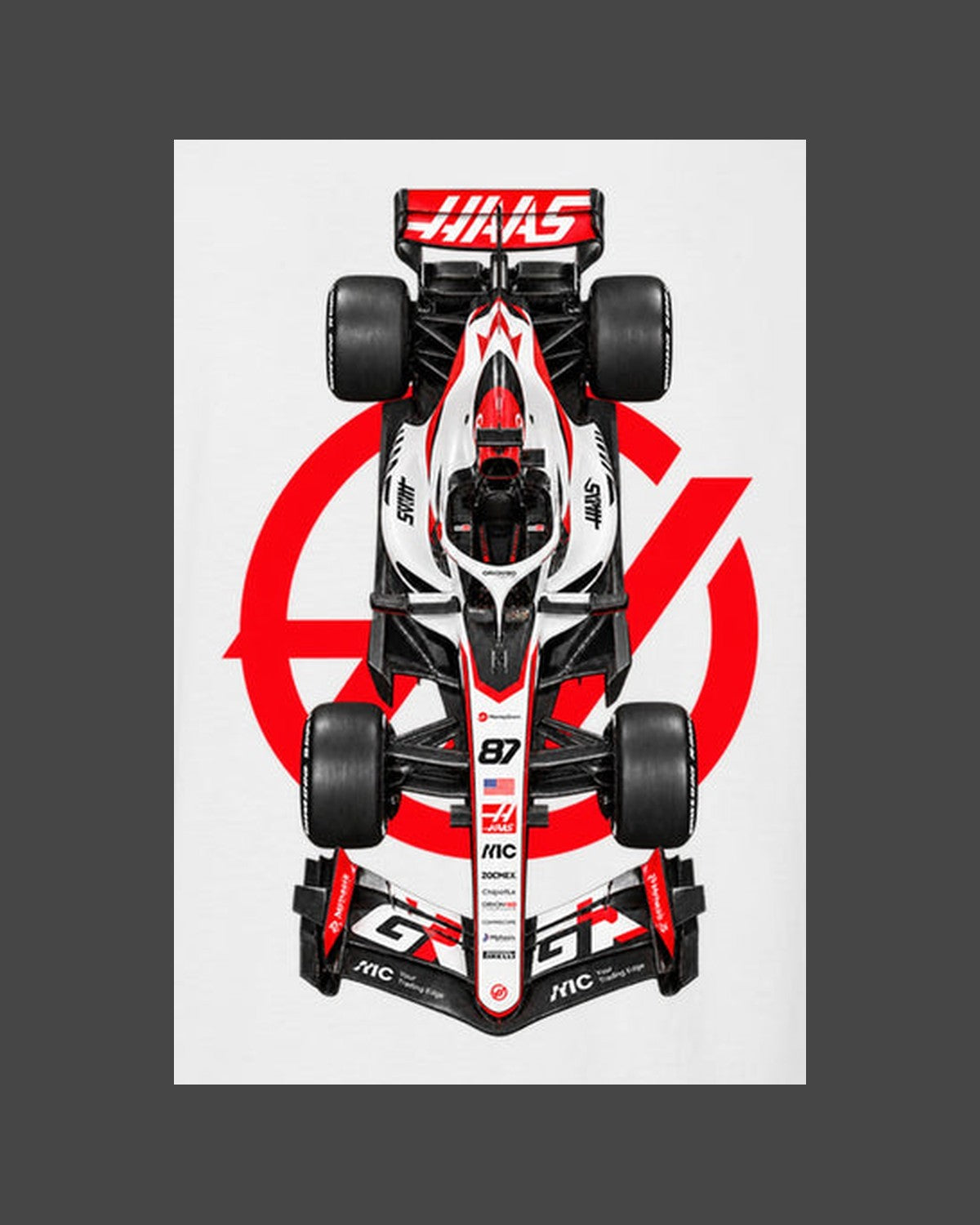Haas VF-26 2026 F1 Overhead Poster Shirt, Formula 1 Tee, Design 08 design only