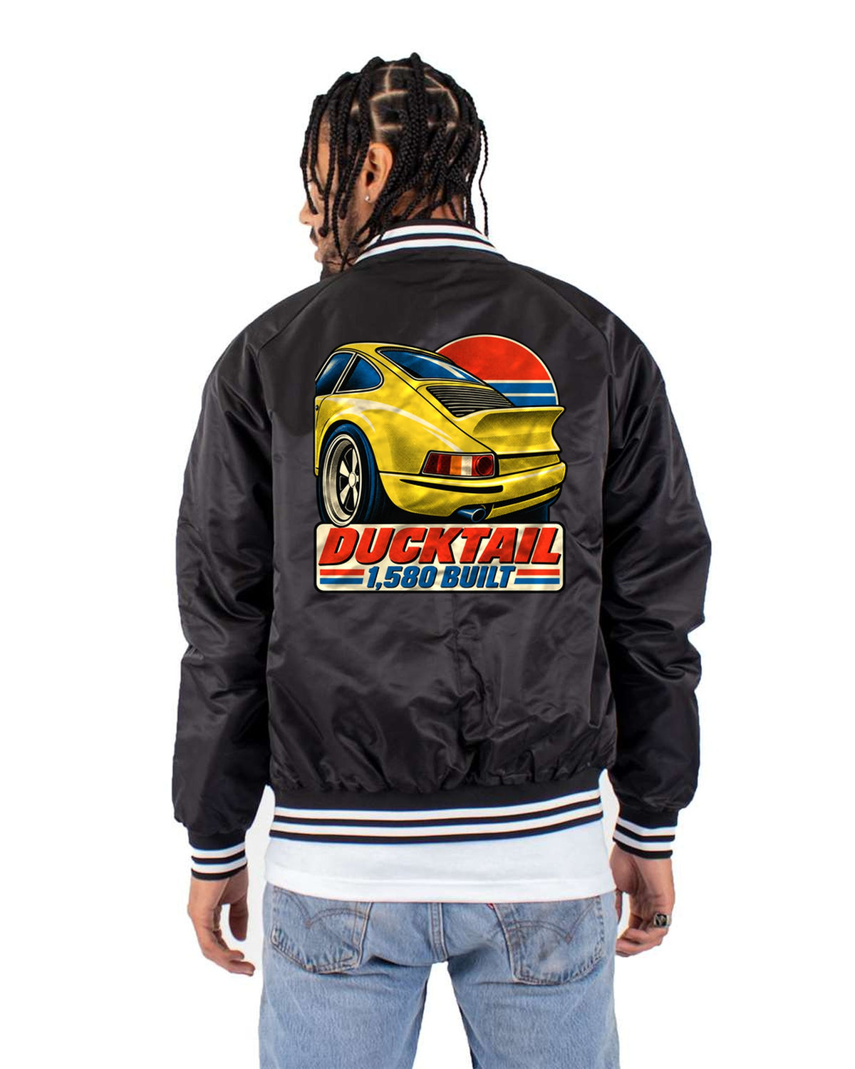 Porsche 911 Carrera RS 2.7 Ducktail Vintage Poster Shirt Bomber Jacket Black back