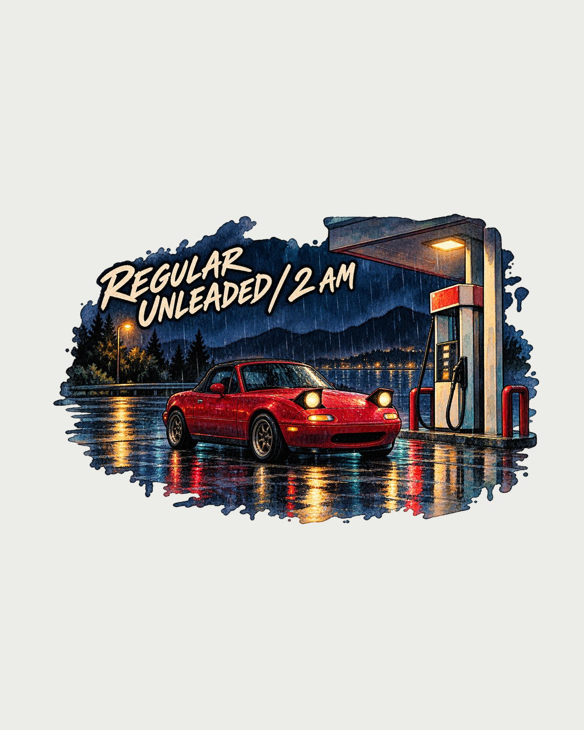 Mazda MX-5 NA Watercolour Rainy Night Fill-Up Tee, Car Gift design only