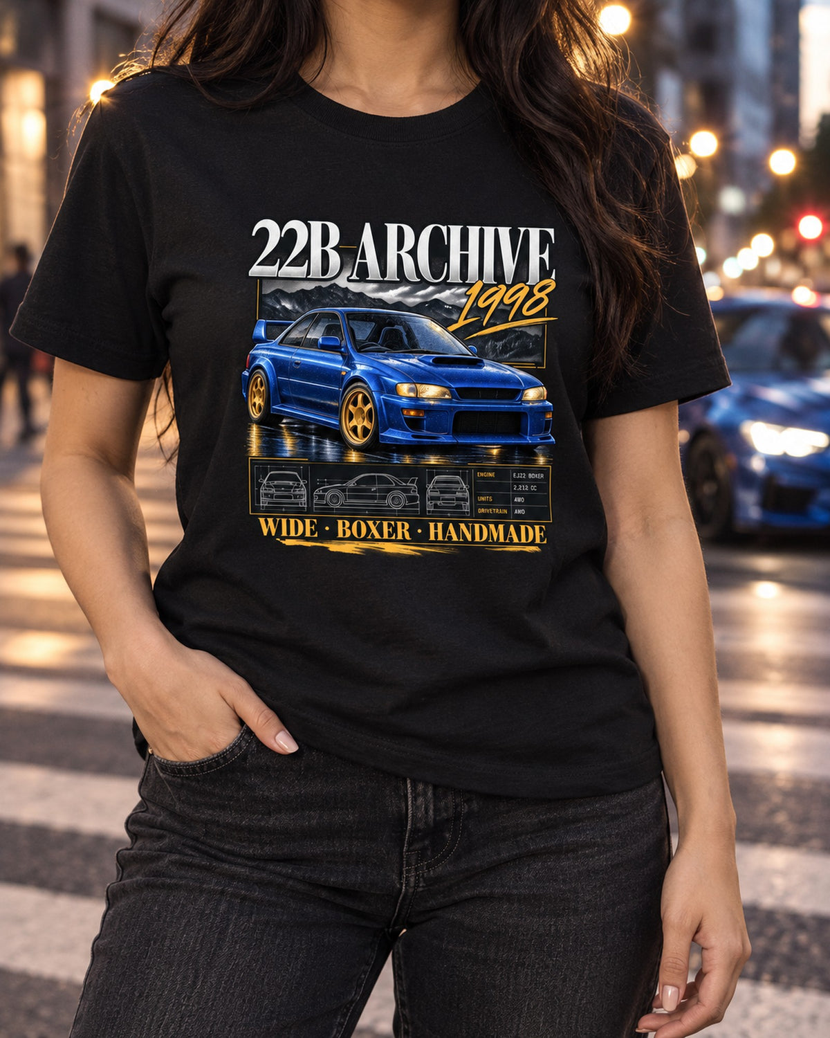 Subaru Impreza 22B STi GC8 1998 Archive Panel Shirt T-Shirt Black worn hero