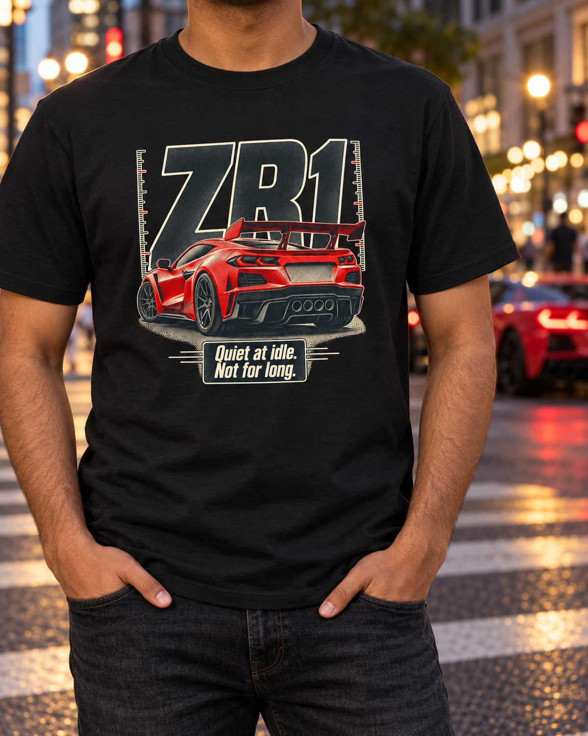 Corvette C8 ZR1 Halftone Statement print Shirt, Car Gift T-Shirt Black worn hero