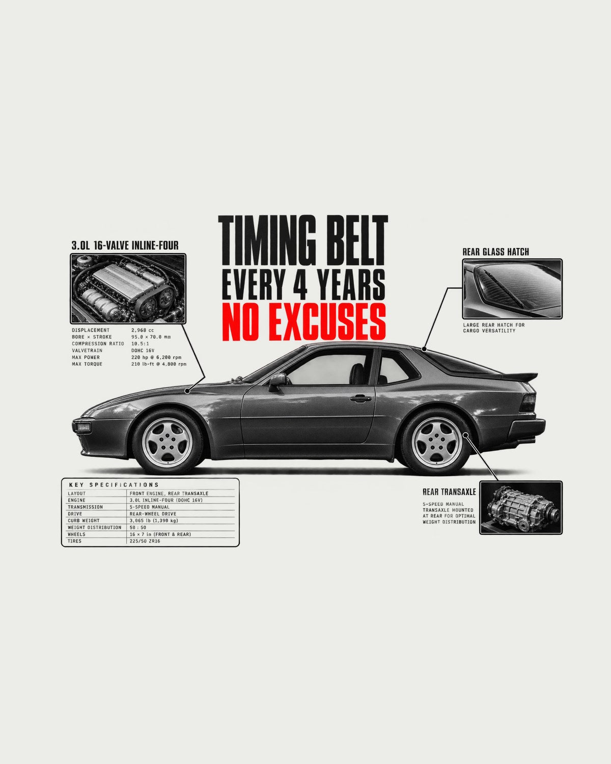 Porsche 944 S2 Timing Belt Spec Poster Shirt, Every 4 Years design only