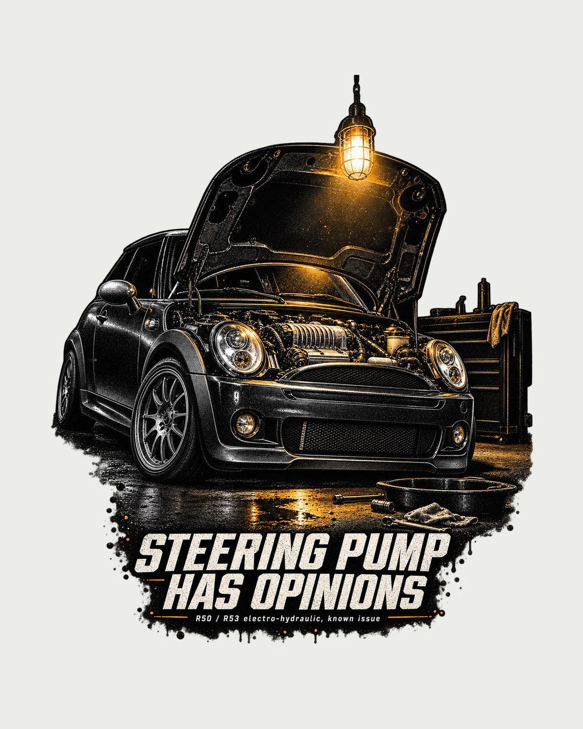 Mini Cooper S R53 Garage Night Shirt, Steering Pump Has Opinions design only