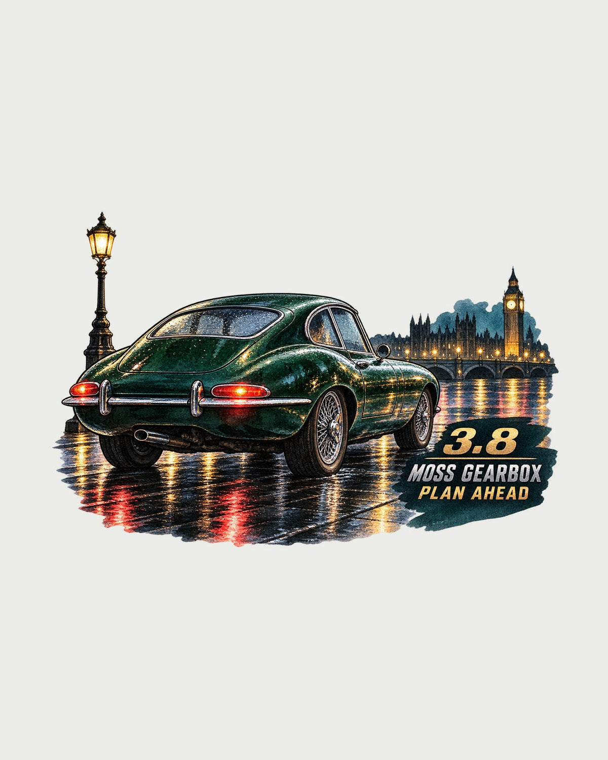 Jaguar E-Type Series 1 Wet Taillights Watercolour Tee design only