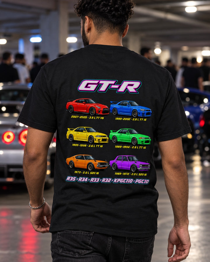Nissan Skyline GT-R Evolution Poster Full-Back Graphic Tee T-Shirt Black worn hero