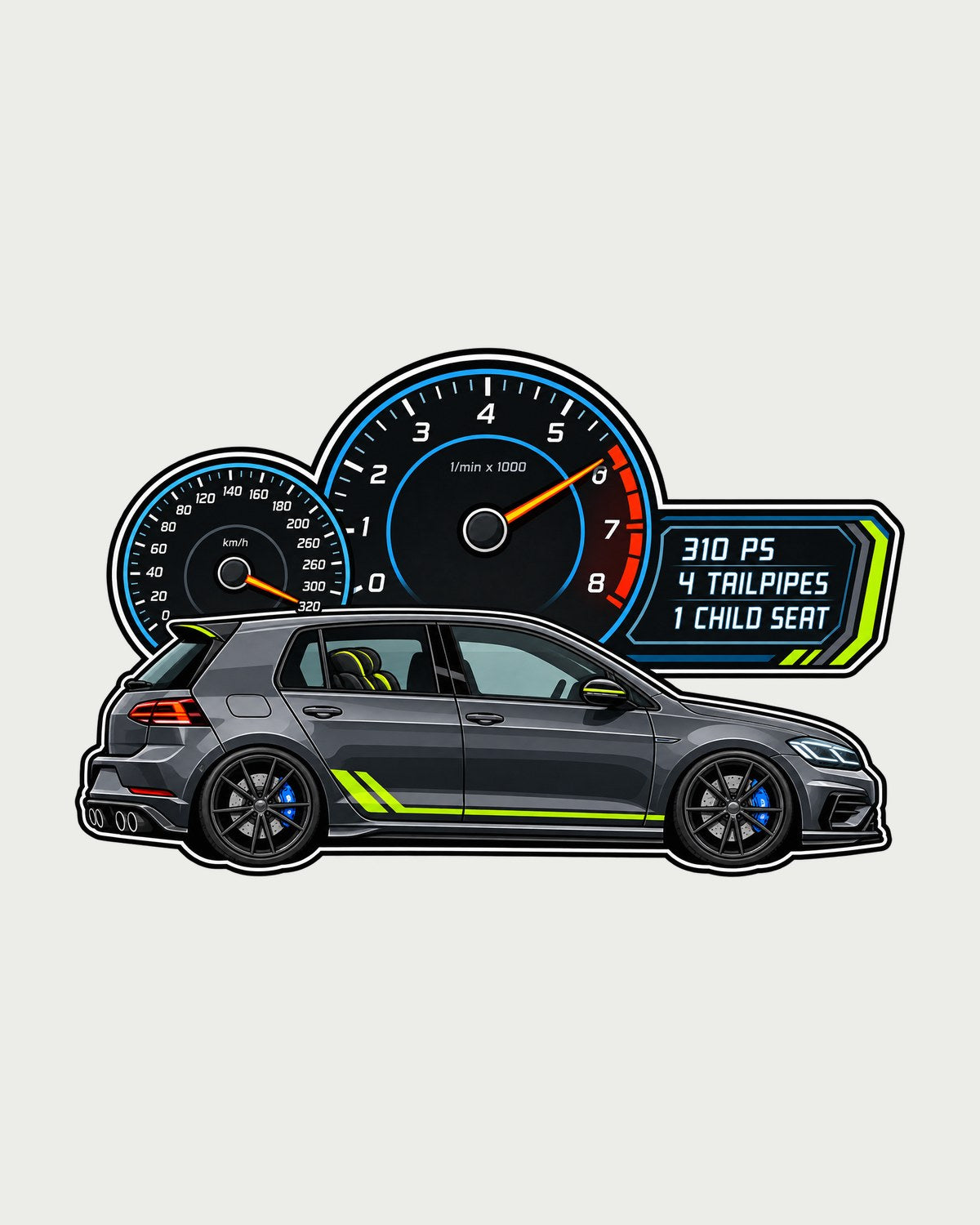 Golf R Mk7.5 Gauge Cluster Shirt, 310 PS Family Car Humour design only