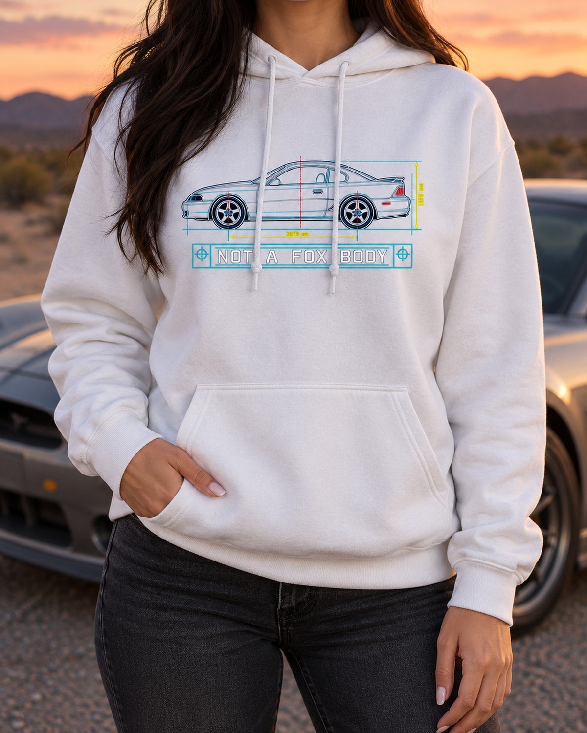 1994-98 SN95 Mustang Coupe Blueprint Shirt, Not A Fox Body Pull Over Hoodie White worn hero