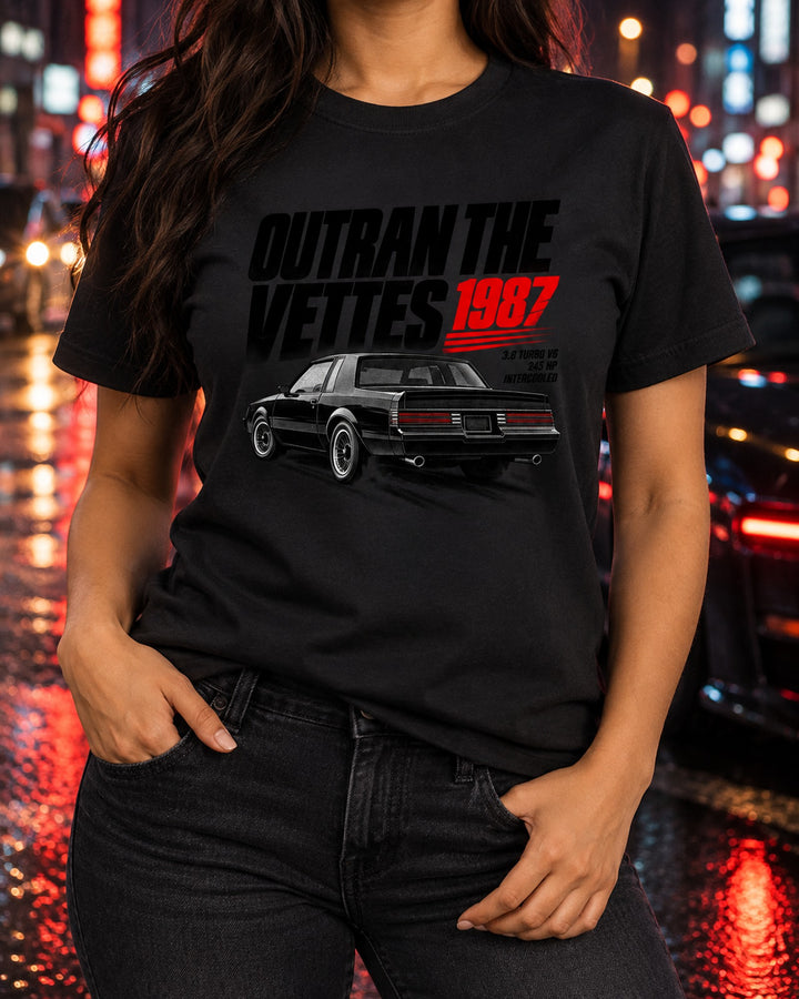Buick Regal Grand National GN 1987 Outran The Vettes Tee T-Shirt Black worn hero