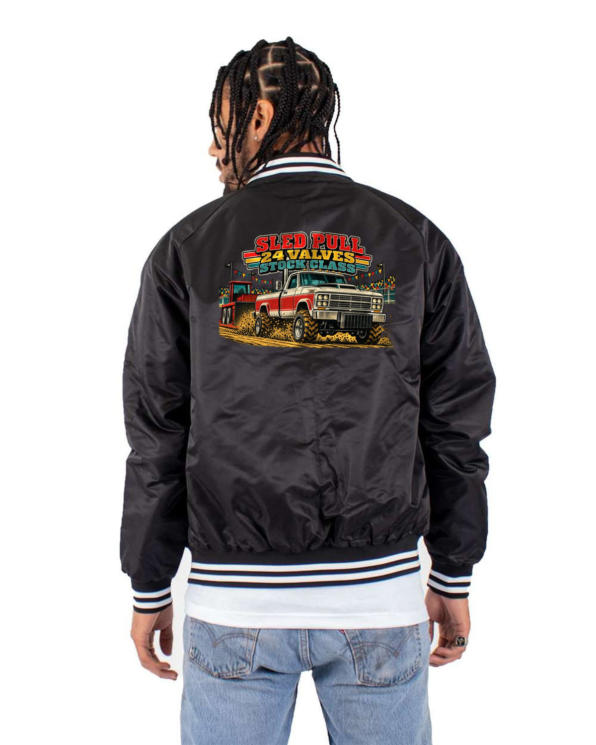 Ram 2500 24V Cummins Truck Pull Vintage Poster Shirt, 1998.5-2002 Bomber Jacket Black back