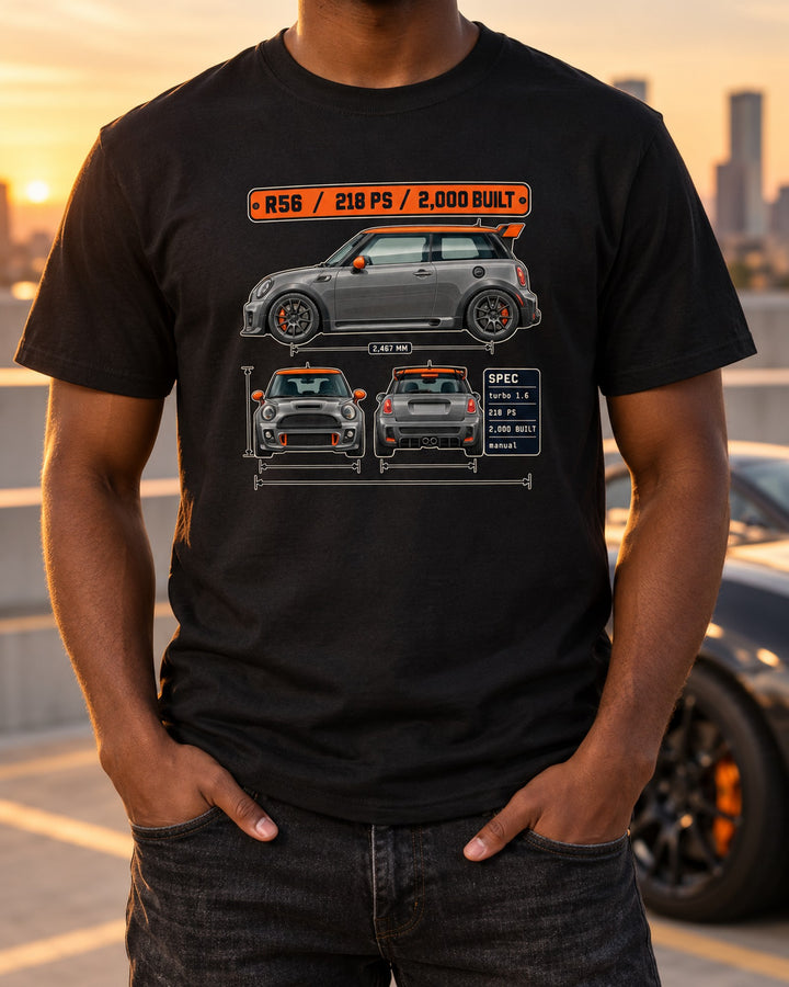 Mini JCW GP R56 2012 Three-View Spec Table Shirt T-Shirt Black worn hero