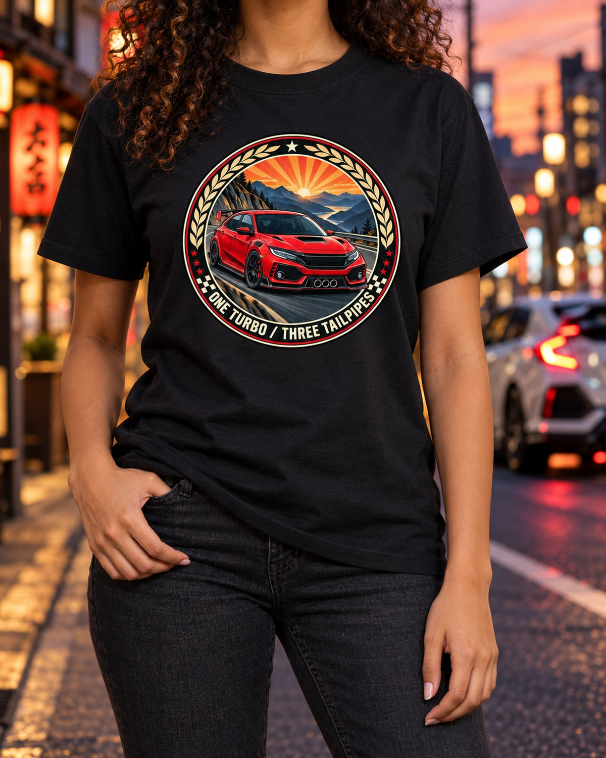 Honda Civic Type R FK8 Crest Layout Shirt, One Turbo T-Shirt Black worn hero