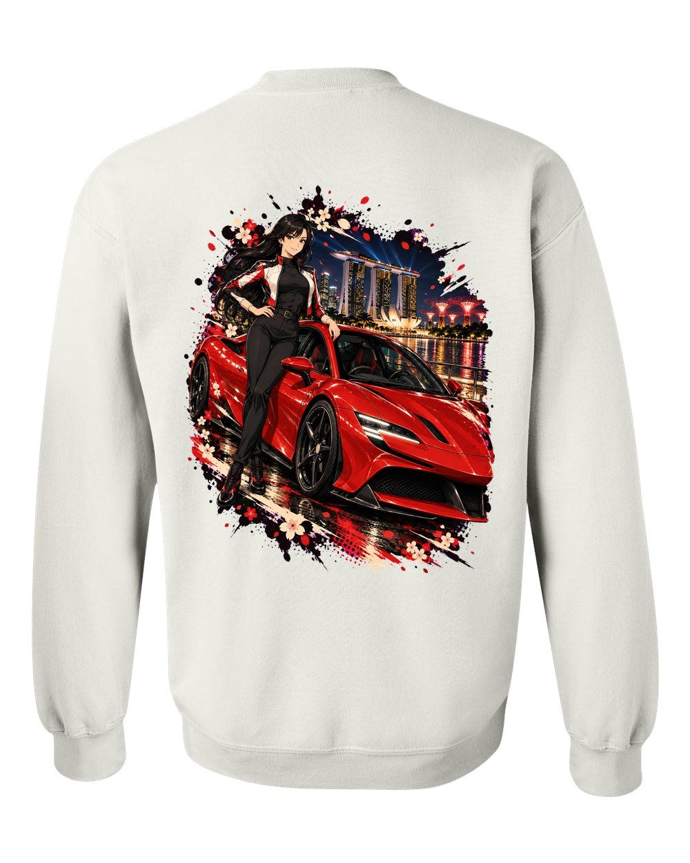 Ferrari SF90 Anime Girl Crewneck White back