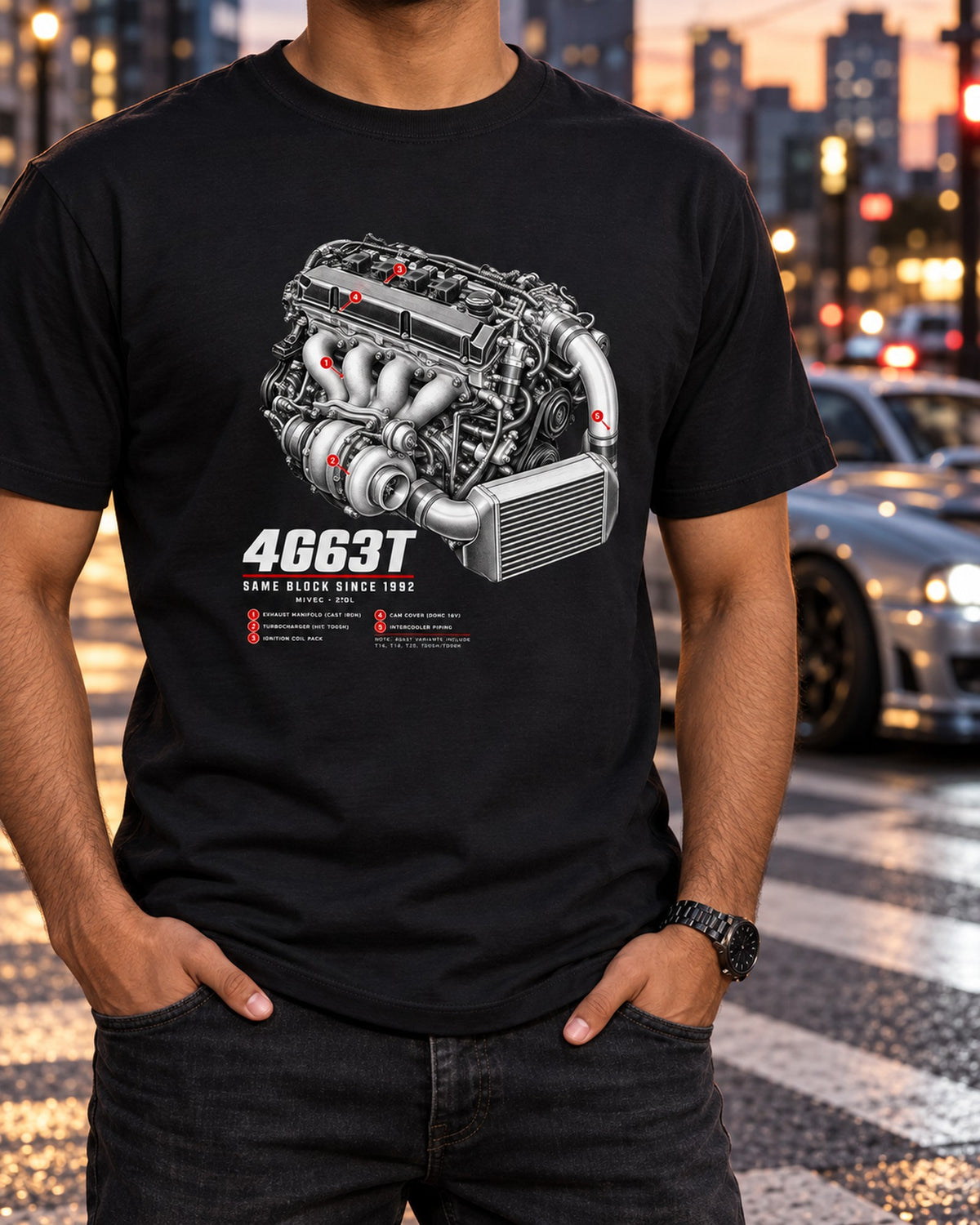 Mitsubishi Lancer Evo IX MR CT9A 4G63T Engine Graphic Tee T-Shirt Black worn hero