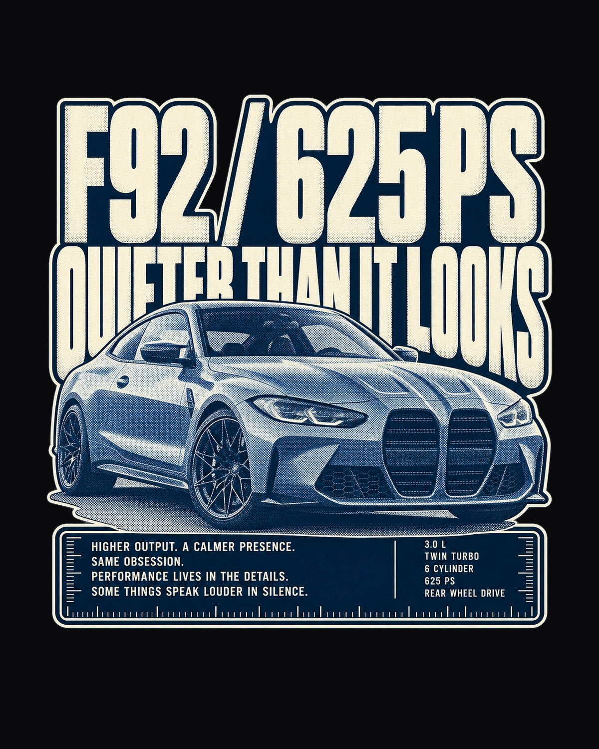 BMW M8 F92 Halftone Statement Tee, 625 PS Car Shirt design only