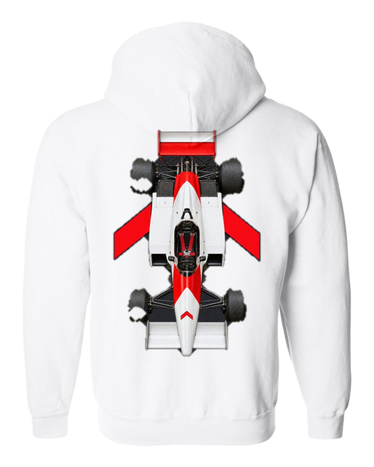 Mclaren MP4 1 1981 Formula 1 overhead poster artwork white zip hoodie back view with the design