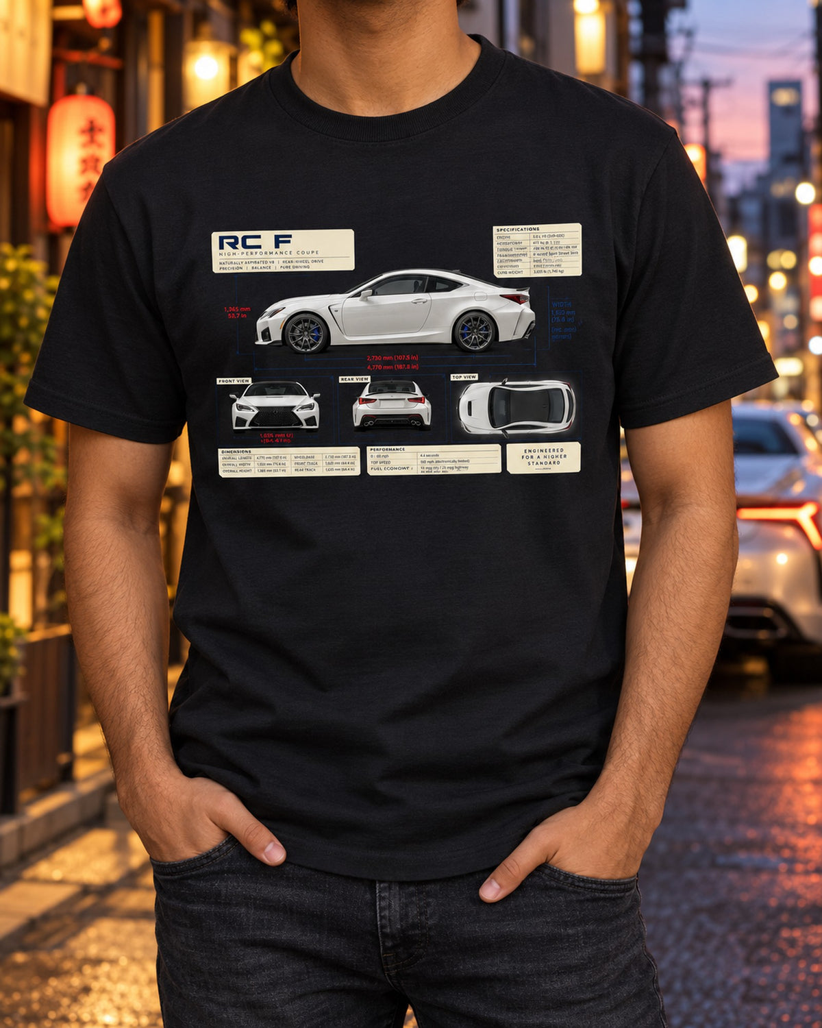 Lexus LC 500 Rear Lamp Macro Shirt, LC 500 After Dark Tee T-Shirt Black worn hero