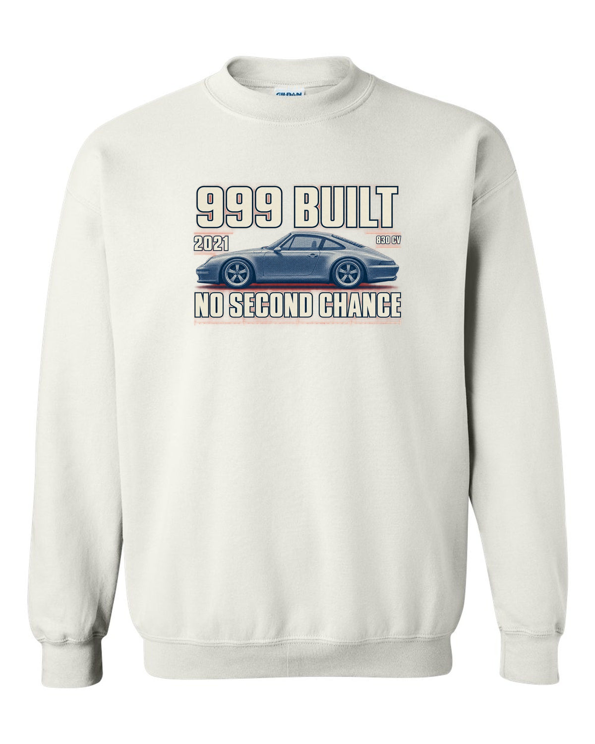 Ferrari 812 Competizione halftone print with 999 built, 2021 text white crewneck front view with the design